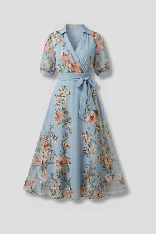 Women’s Wrap Dress with V-Neck and Waist Tie - Boho Casual Beach Wear