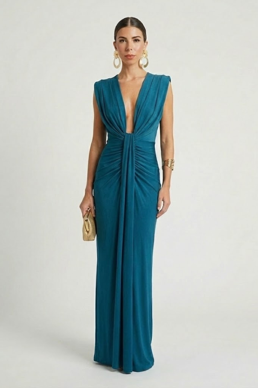 Women’s Maxi Dress with Elongated Shape - Elegant Evening Event