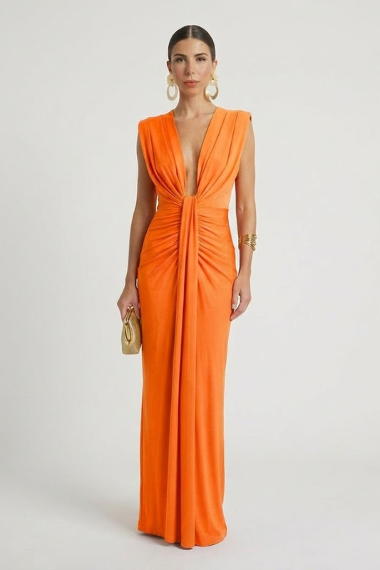 Women’s Maxi Dress with Elongated Shape - Elegant Evening Event